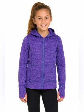 L.L.Bean Kids Hooded Jacket Purple Full Zip Thumbholes Size 6X-7 Back to School